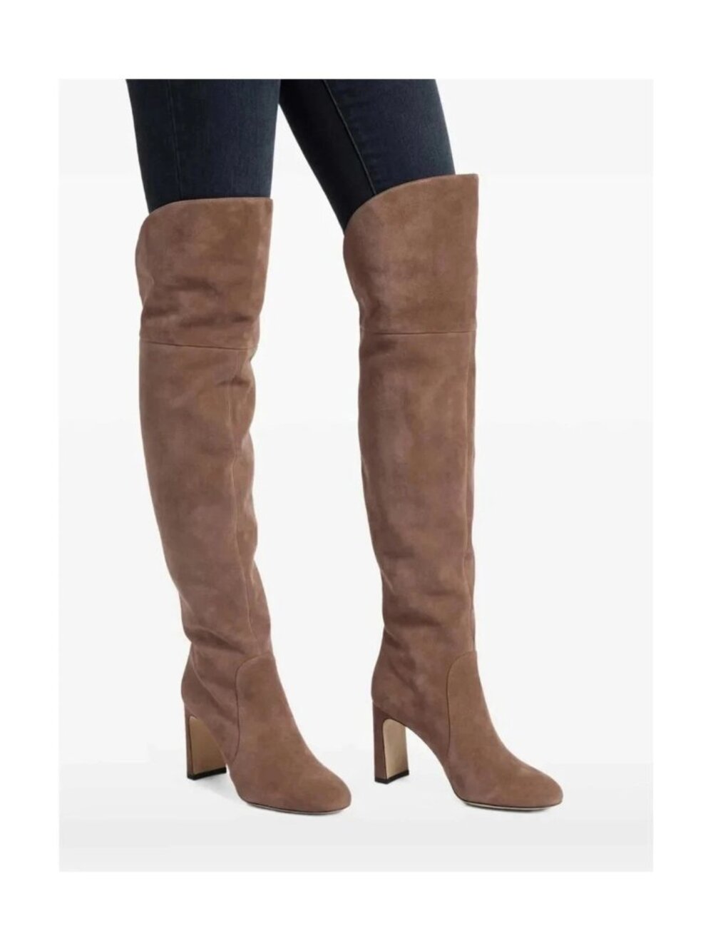$1300 STUART WEITZMAN OVER THE KNEE BOOT BLOCK TAUPE  SUEDE 8 US (PD14)